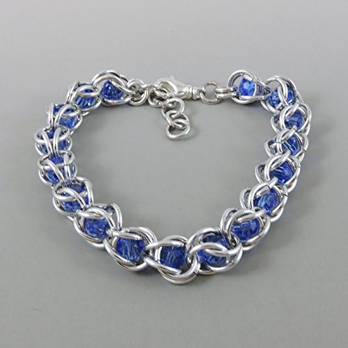 Chainmail Bracelet with Blue Swarovski Crystal Elements Captured Crystal Chainmaille Jewelry