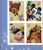 THE ART OF DISNEY: FRIENDSHIP ~ PINOCCHIO & JIMINY CRICKET ~ MUFASA & SIMBA ~ MICKEY MOUSE & FRIENDS ~ BAMBI & THUMPER #3868a ~ Plate Block of 4 x 37¢ US Postage