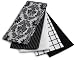 Ritz 5-Piece Egyptian Flat Kitchen Towel Set, Vintage Damask Black