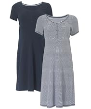 M2b Plain and Navy Stripe T-Shirt Nightdress - 2pk