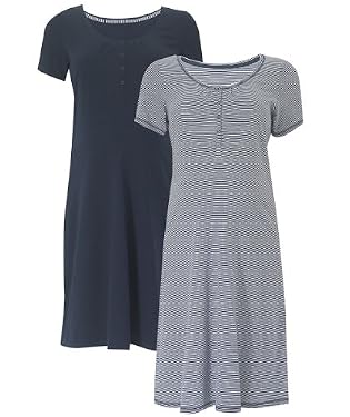 M2b Plain and Navy Stripe T-Shirt Nightdress - 2pk