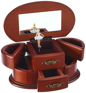 Wooden Ballerina Musical Jewelry Box With Mirror - Swan Lake Music & Tassel Key For Girls