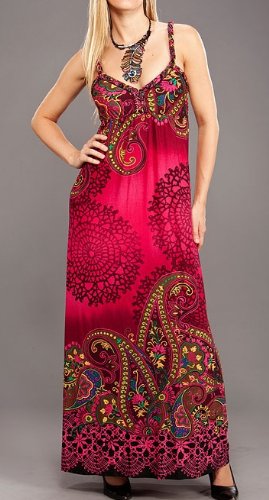 Buy Juniors Magenta Paisley Print Summer Cocktail Maxi Dress