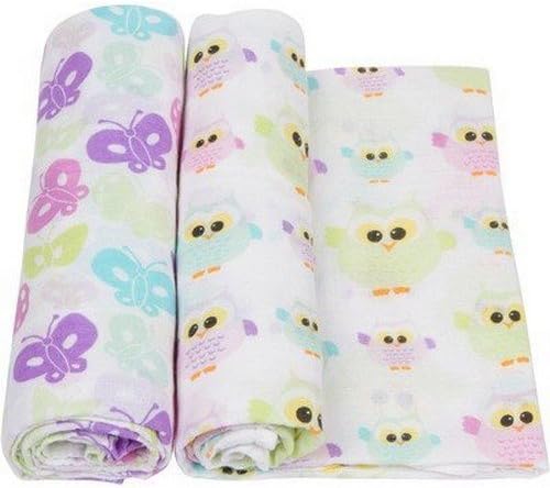 MiracleWare Owls &amp; Butterflies Swaddle Blanket Set, 2 Piece