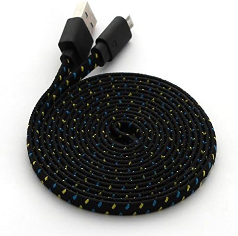 Pengaz 10ft Flat Noodle Micro USB Braided Rope Sync Data Charger Cable (Black)