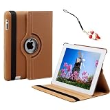 OKEBA Cover Case For The New iPad 3rd Generation -The New iPad --Case 360 Degree Rotating Textured Fiber Cloth-like Case Smart Cover With Stand, Support Auto Sleep & Awake Function (Brown) +One Cute Sexy Red Bra Key Chain Charm Strap
