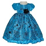 Girls Turquoise Taffeta Bolero and Dress with Black Velvet Flocking (Size 2 - 12) NEW