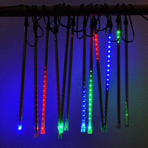 Mult color LED Mini Snowfall Light Tubes, Double Sided, 1/2 Diameter X 8 inches Long 12 Tubes Plus Adapter by LEDwholesalers 2061RGB