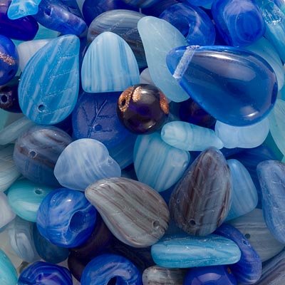 Czech Glass Bead Mix Lot Assorted Shapes Cobalt Blue (2 Oz)
