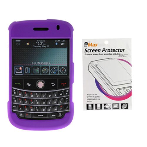 Dark Purple Durable Rubber Soft Silicone Skin Cover Case + Clear Durable Reusable LCD Screen Protector for AT&T RIM BlackBerry 9000 Bold Smartphone