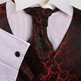 Red patterned Dress Vest Formal Vest for Wedding Gift Set Match Tuxedo Vests ,cufflinks, hanky and Ascot Tie for Tuxedo Y&G VS2026