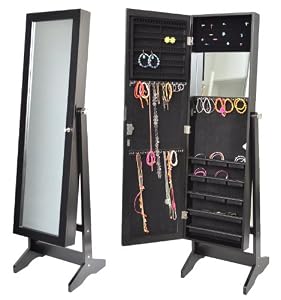 Armoire à bijoux avec miroir 145 cm noir