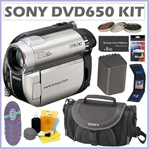Sony DCR-DVD650 DVD Handycam® Camcorder + 8GB Memory Stick + Sony Case + Extra Battery + Camcorder Deluxe Accessory Kit