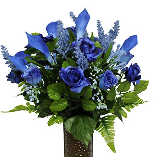 Blue Rose and Calla Lily Silk Flower Bouquet with Stay-In-The-VaseÂ® Design Flower Holder(SM1193)