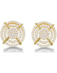 10K White and Yellow Two Tone Gold Channel Set Round Diamond Flower Stud Earrings - (2/5 cttw)