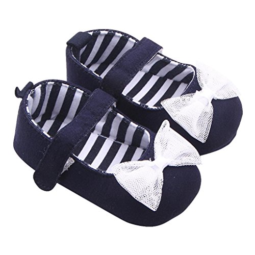 Voberry® Baby Girls Soft Soled Bowknot Crib Moccasins Canvas Mary Jane Flat Shoes