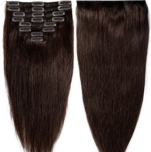 100-120g 8pcs Clip in 100% Remy Human Hair Extensions Full Head 10"13"16"18"20"22"24" #2 Dark Brown (10",70g)