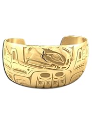 14K Yellow Gold Northwest Coast Native American Wide Eagle Bracelet. Made in USA.