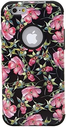 Electrovic Cute and Adorable PC plus Silicone 3 in 1 Hybrid Case for iPhone6 -Pink flower+Black