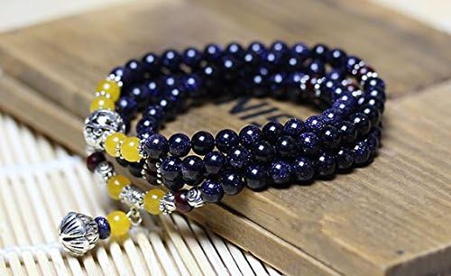 New Fashion Retro Cat Eye Blue Sandstone Bracelet, Buddhist Buddha Meditation 6mm*81 Prayer Bead Mala Bracelet Necklace