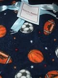All Sports Balls on Plush Navy Blue Baby Blanket Boys Security Blankie