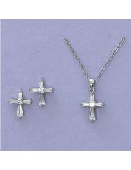Great for First Communion, Small Girls Crystal Cross Pendant and Matching Earrings.