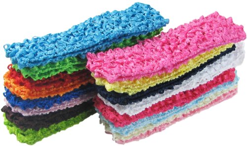 HipGirl Boutique Girls 16pc Set 1.5" Crochet Elastic Stretch Headbands, Hair Wrap--Color May Vary