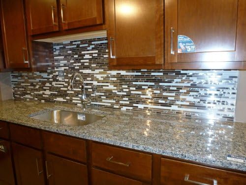 Metal and Super White Random Strips Backsplash Tile Mosaic 15-1/2"x12"