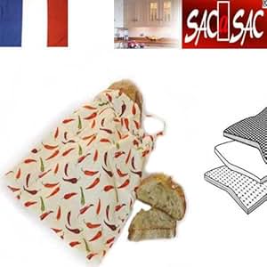 Sac &agrave; Pain Longue Conservation  Motif Piments 2 Epaisseurs dont 1