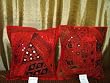 2 Tribal Vintage Sari Cushion Covers Alizarin Banjara Mirror Embroidery Toss Pillow