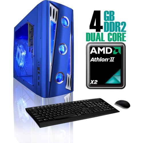 CybertronPC X-Cruiser 2 CANN4120RUP, Blue, AMD Athlon II X2 Dual Core 2.8GHz, 4GB DDR2, 500GB HDD, DVDRW with LightScribe, GeForce 9500GT, 350 Watt Power Supply, Windows 7 Home Premium 32-bit, 1 Year Parts & Labor Warranty