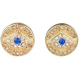 Magical Protection Gold Tone Bling Rhinestone Evil Eye Button Earrings