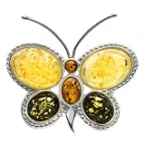 Sterling Silver Multi-Color Amber Butterfly Pin
