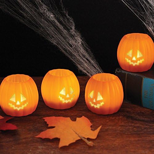 Halloween Jack O Lantern Tea Lights Set/4 - Decorative LED Pumpkin Light