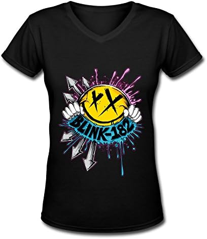 Women's Black V Neck T Shirt Hot Rock Band Blink 182.png