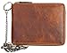 Glazed Genuine Leather Wallet with Metal Zipper Around and Chain