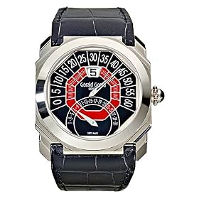 Gerald Genta Octo Bi-retro Mens' Automatic Watch 18K White Gold Black Dial on Black Leather Strap...