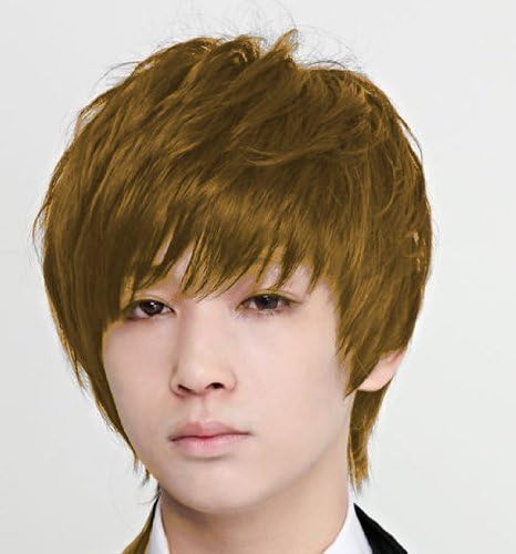 Men's wig cosplay net stand three-piece set / Dressing fancy dress costume wig / Men wig costume (Light Brown)
