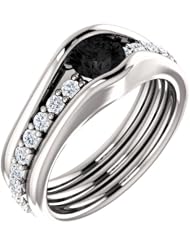 10K White Gold Round Cut Black and White Diamond Ring -- LIFETIME WARRANTY