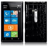 NOKIA LUMIA 900 BLACK PU LEATHER CROC SKIN BACK COVER CASE, IN QUBITS RETAIL PACKAGING
