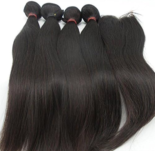 Lanova Beauty 4Bundles+1Closure Brazilian Bundles Virgin Hair Silky Straight Hair Extentions 4Pcs12"14"16"18"and 1Pc Remy Hair Closur(4*4)12"