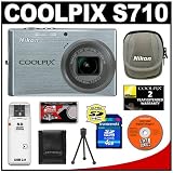 Nikon Coolpix S710 14.5-Megapixel Digital Camera (Brilliant Silver) with Optical VR Image Stabilization & 2-Year Extended Warranty + 4GB SD Memory Card + Soft Carrying Case + Accessory Kit