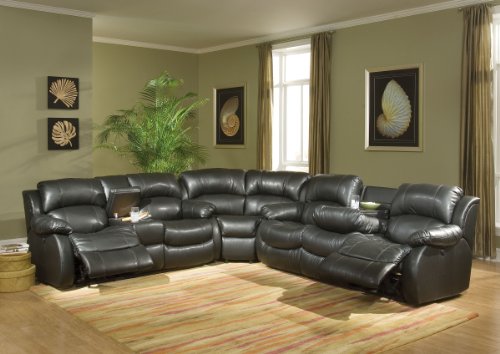 Charcoal Bonded Leather 3 Piece Power Motion Sectional with 4 Recliners and Massage