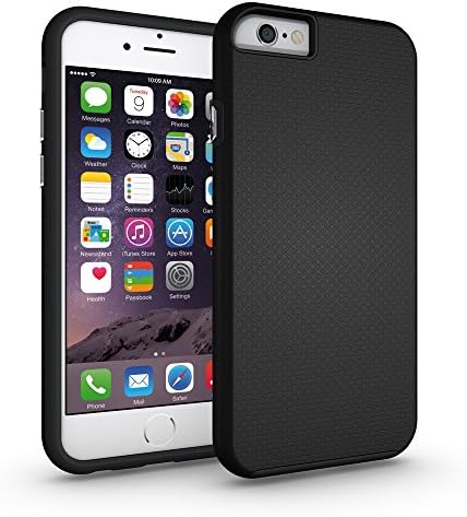 SINHONG iPhone 6 Case - [Soft TPU Inner Holder] Dual Layer Armor Defender Protective Cover Case with Free Glass Screen Protector for iPhone 6 6S 4.7 Inch - Black