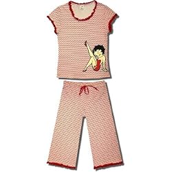 Betty Boop "Leg Kick" Short-sleeve Capri Pajamas w/polka dots for Juniors