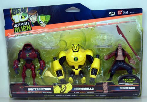 Ben 10 - Ultimate Alien - Alien Collection - 3 Figure Set - Water Hazard, Armodrillo &amp; EXCLUSIVE Aggregor Figure with 2 Ultimatrix Disks - 97201 by Ben 10