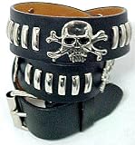 Black Leather Skull & Crossbones Belt Punk Biker Strap