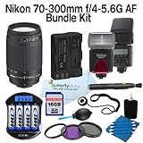 Nikon 70-300mm f/4-5.6G AF Nikkor SLR Camera Lens + Filter Kit + Flash & Po ....