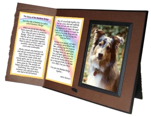 Rainbow Bridge Poem Pet Memorial Keepsake Picture Frame and Pet Loss Sympathy Gift, Chestnut Brown with Foil Accent