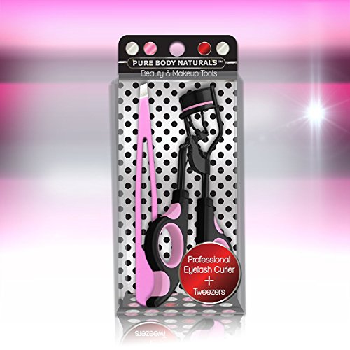 Pure Body Naturals Professional Eyelash Curler & Tweezer Set, Ideal Christmas Present in Beautiful Presentation Case